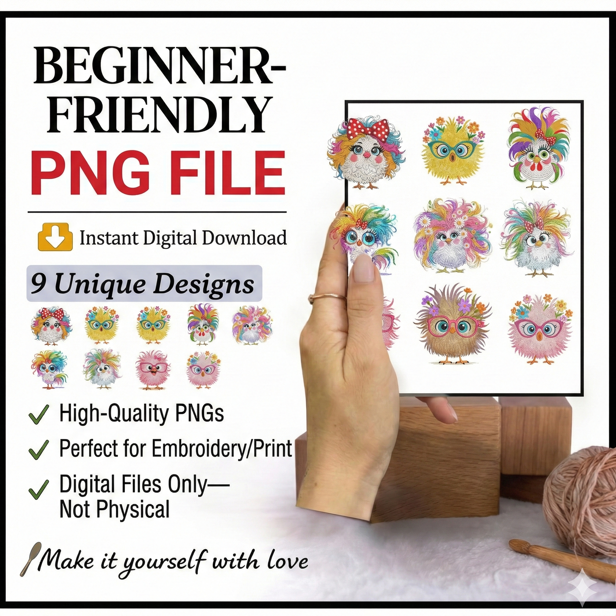 9 Funny Crazy Chicken Embroidery Design Bundle of 9 Floral Chicken Machine Embroidery File, Cute Chicken Machine Embroidery Instant Download