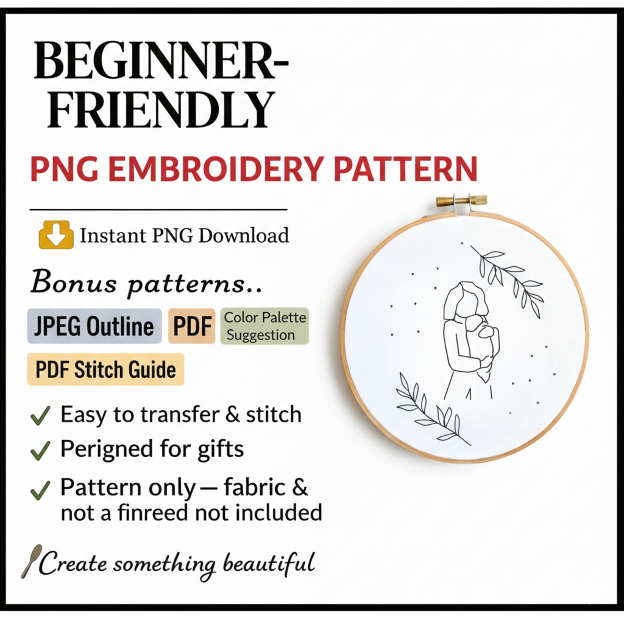 Mother's Day Embroidery Image Download, Baby Embroidery Design, Minimalist Embroidery Template, Nursery Hoop Art, PDF Embroidery Template