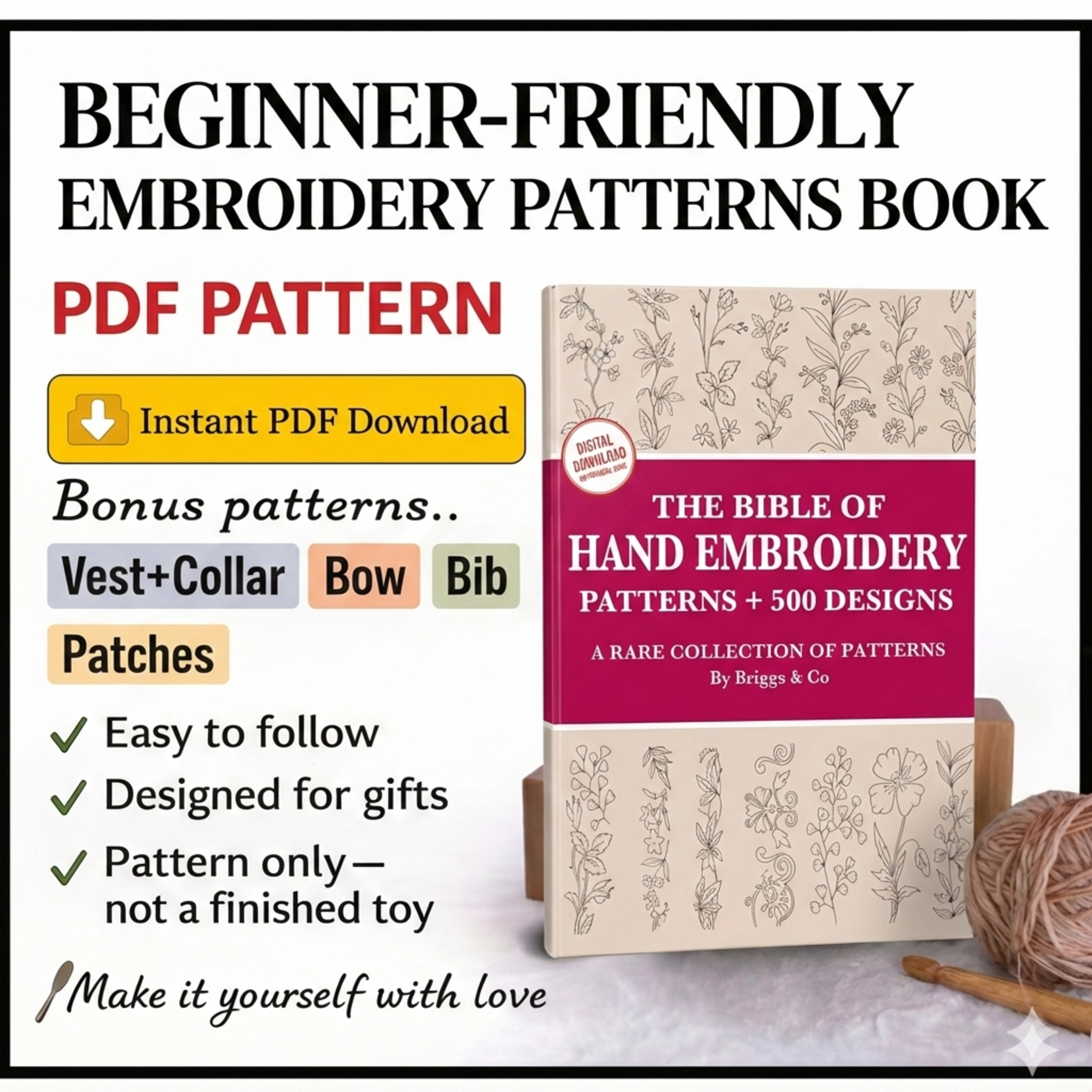 500 Hand Embroidery Patterns: Vintage Designs (PDF Download)