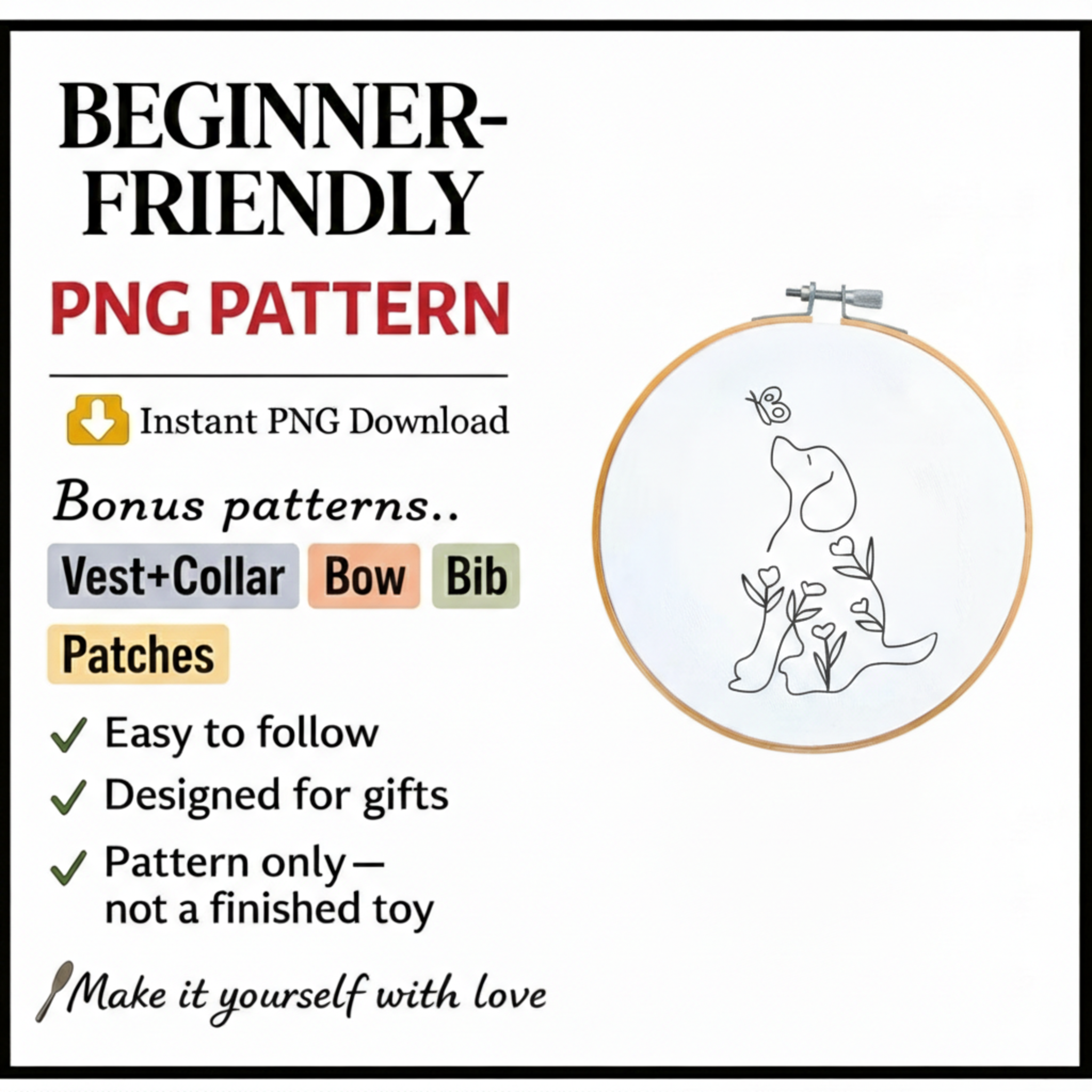 Dog HandEmbroidery Template Animal Hand Embroidery Puppy Beginner HandEmbroidery Hoop DIY HandEmbroidery Hoop Image Dog Lover Embroidery