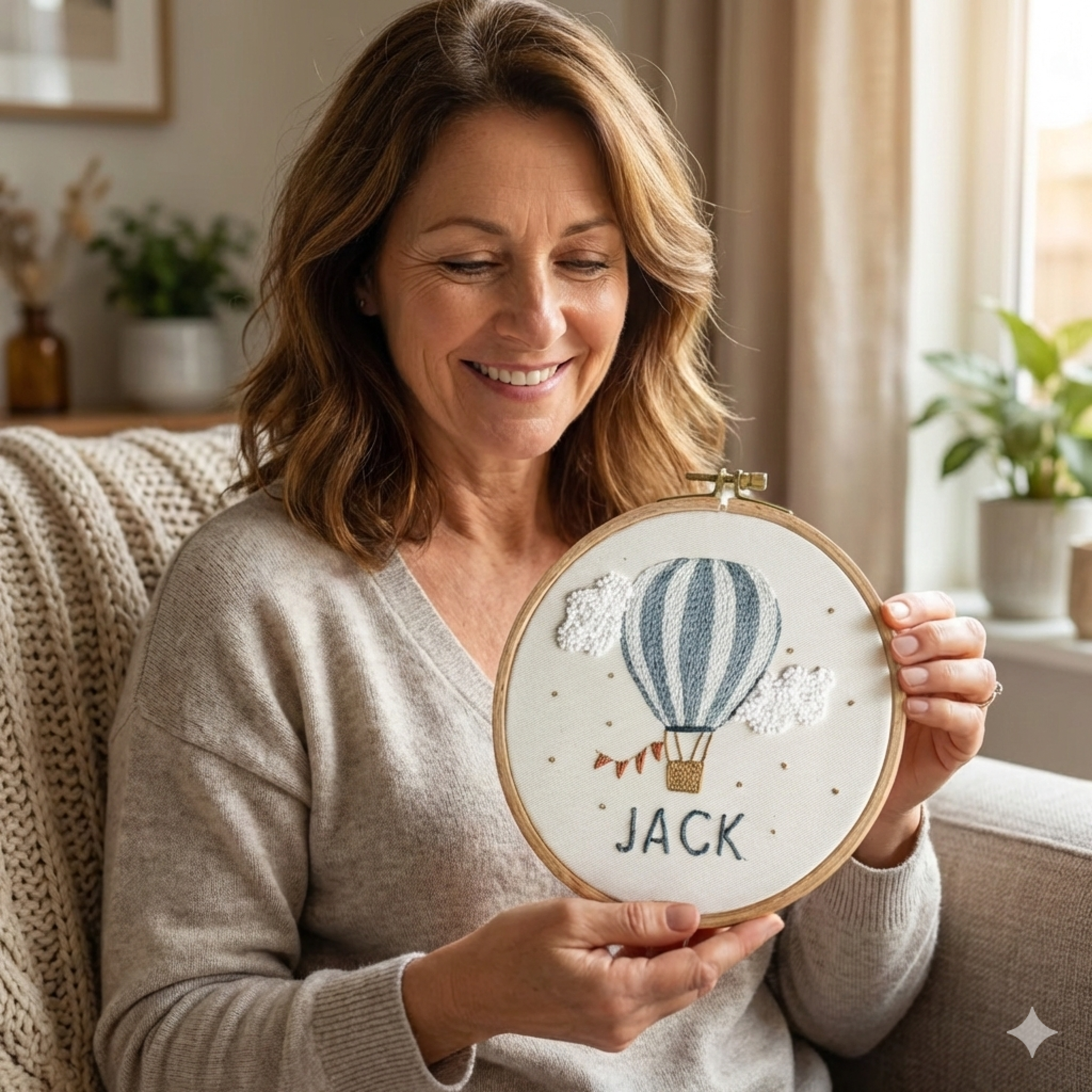 Personalised hot air balloon embroidery pattern baby boy nursery decor gift, instant download DIY embroidery project design custom name gift