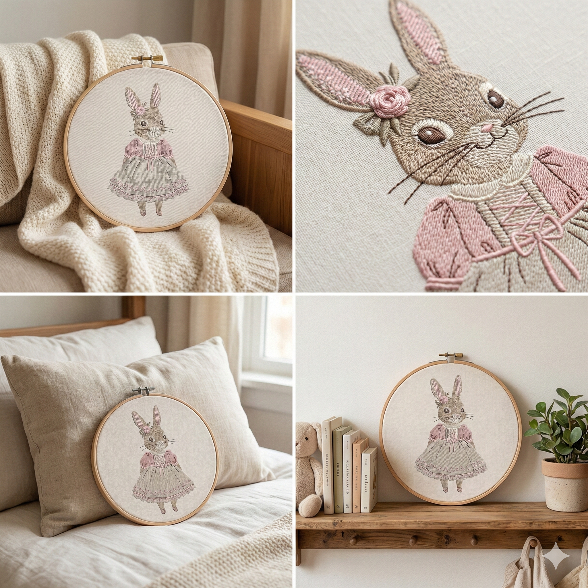 Vintage Bunny Girl Embroidery Design, Cute Rabbit Wearing Dress Embroidery File, Cute Bunny for Easter Day Machine File, Instant Download