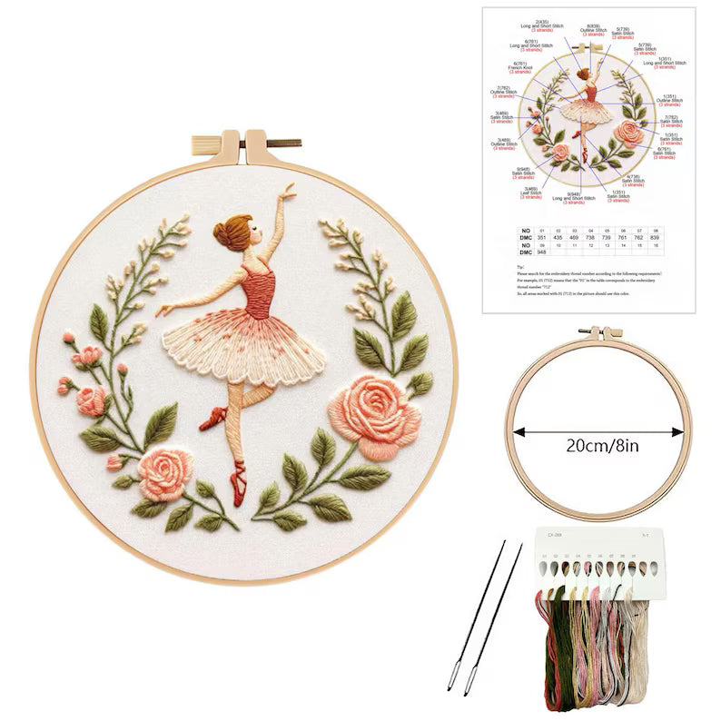 Fairy Embroidery Kit with Hoop, Color Threads and Needles, English Manual for Beginners
