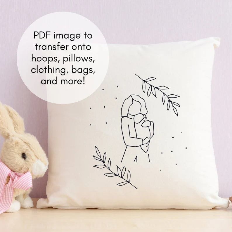 Mother's Day Embroidery Image Download, Baby Embroidery Design, Minimalist Embroidery Template, Nursery Hoop Art, PDF Embroidery Template