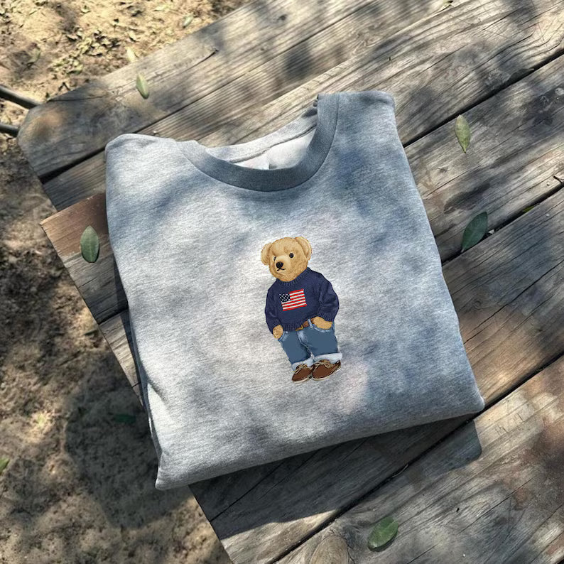 USA Flag Bear Embroidery Design, Casual Teddy Machine Embroidery Pattern, Fashion Bear Embroidery File for Hoodie, Jacket