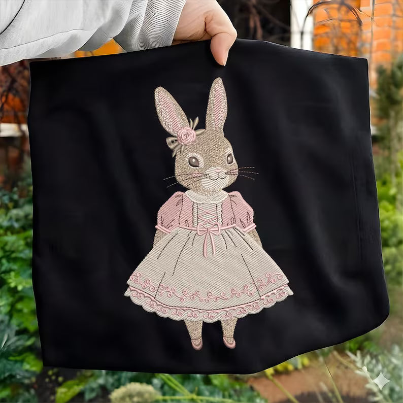 Vintage Bunny Girl Embroidery Design, Cute Rabbit Wearing Dress Embroidery File, Cute Bunny for Easter Day Machine File, Instant Download