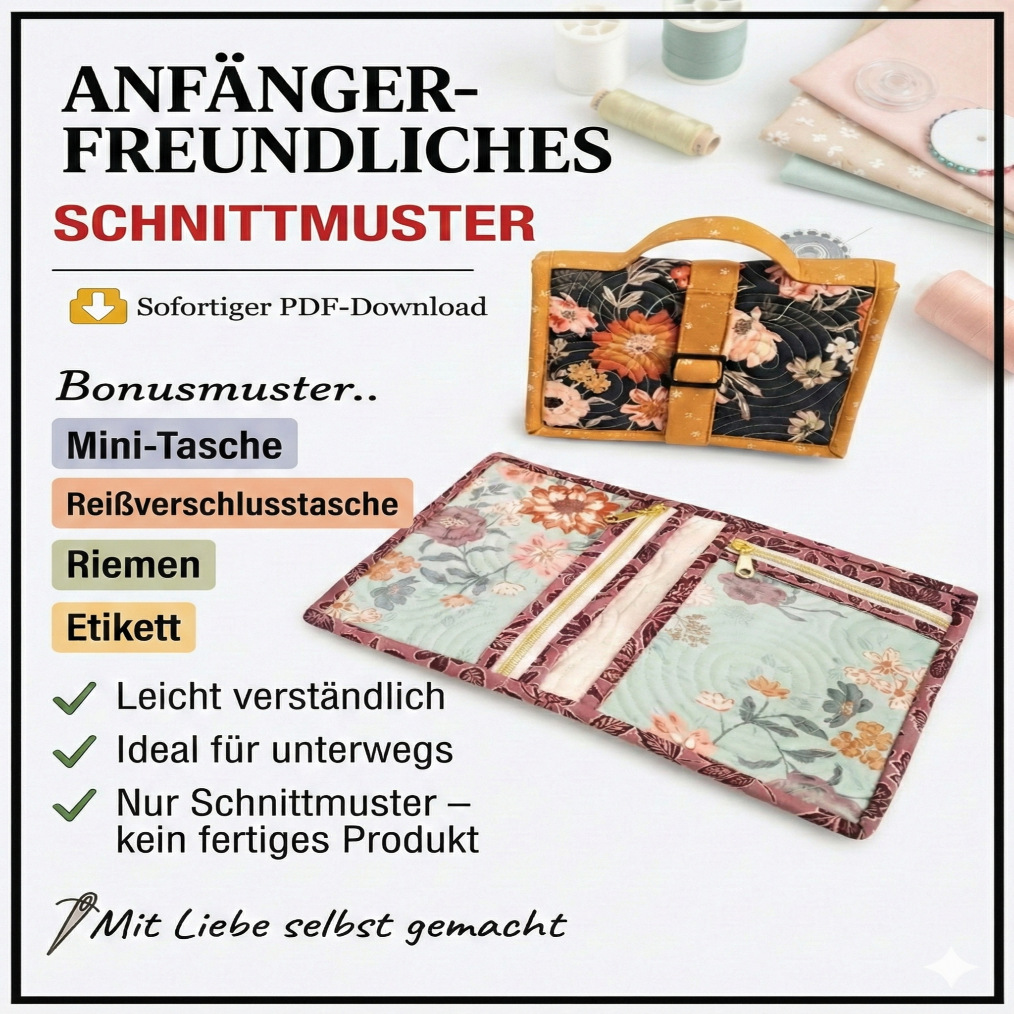 PDF Nightingale Reißverschluss-Tasche Schnittmuster || Gepolstertes Organizer-Muster Digitaler Download || Muster nur auf Englisch