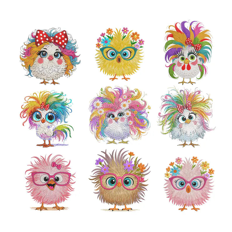 9 Funny Crazy Chicken Embroidery Design Bundle of 9 Floral Chicken Machine Embroidery File, Cute Chicken Machine Embroidery Instant Download