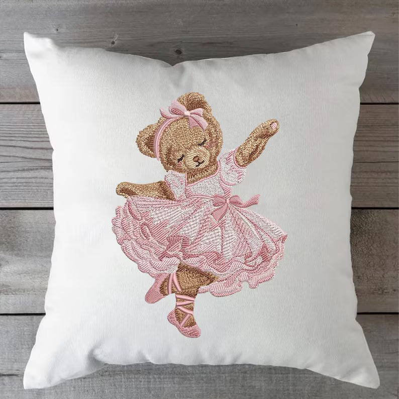 Ballet Teddy Bear Embroidery Design, Cute Dancing Bear in Pink Dress Ballerina Machine File, Baby Bear Embroidery File, Instant Download