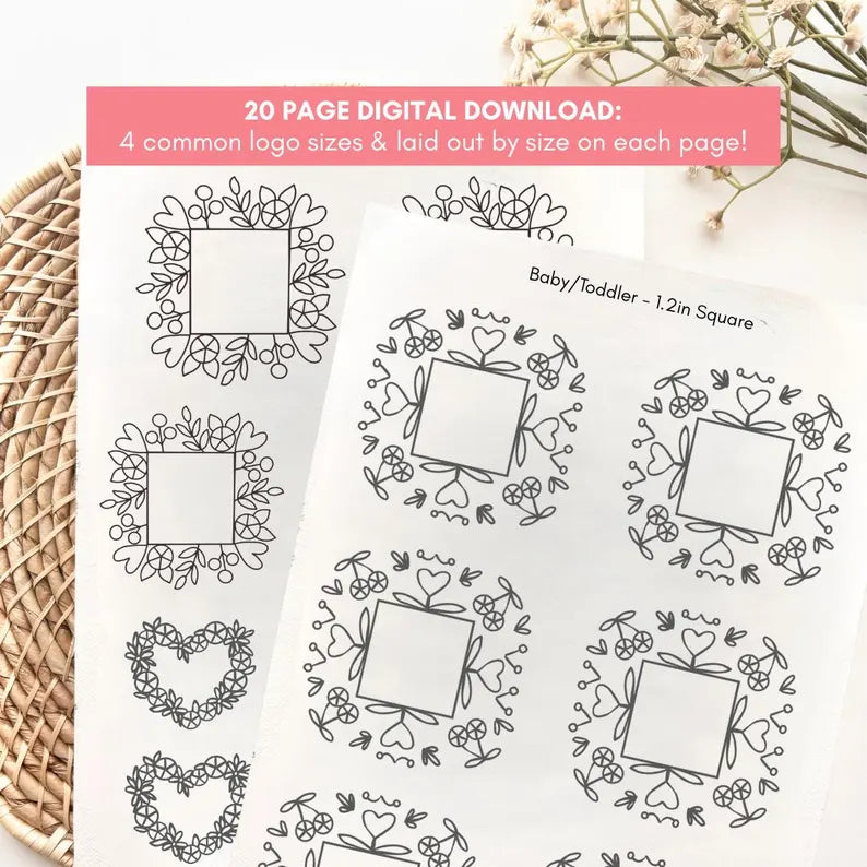 Floral Beanie Stick and Stitch, Embroidery PDF for Hat Logo Border, Valentines Hand Embroidery Pattern, Instant Download Heart Template
