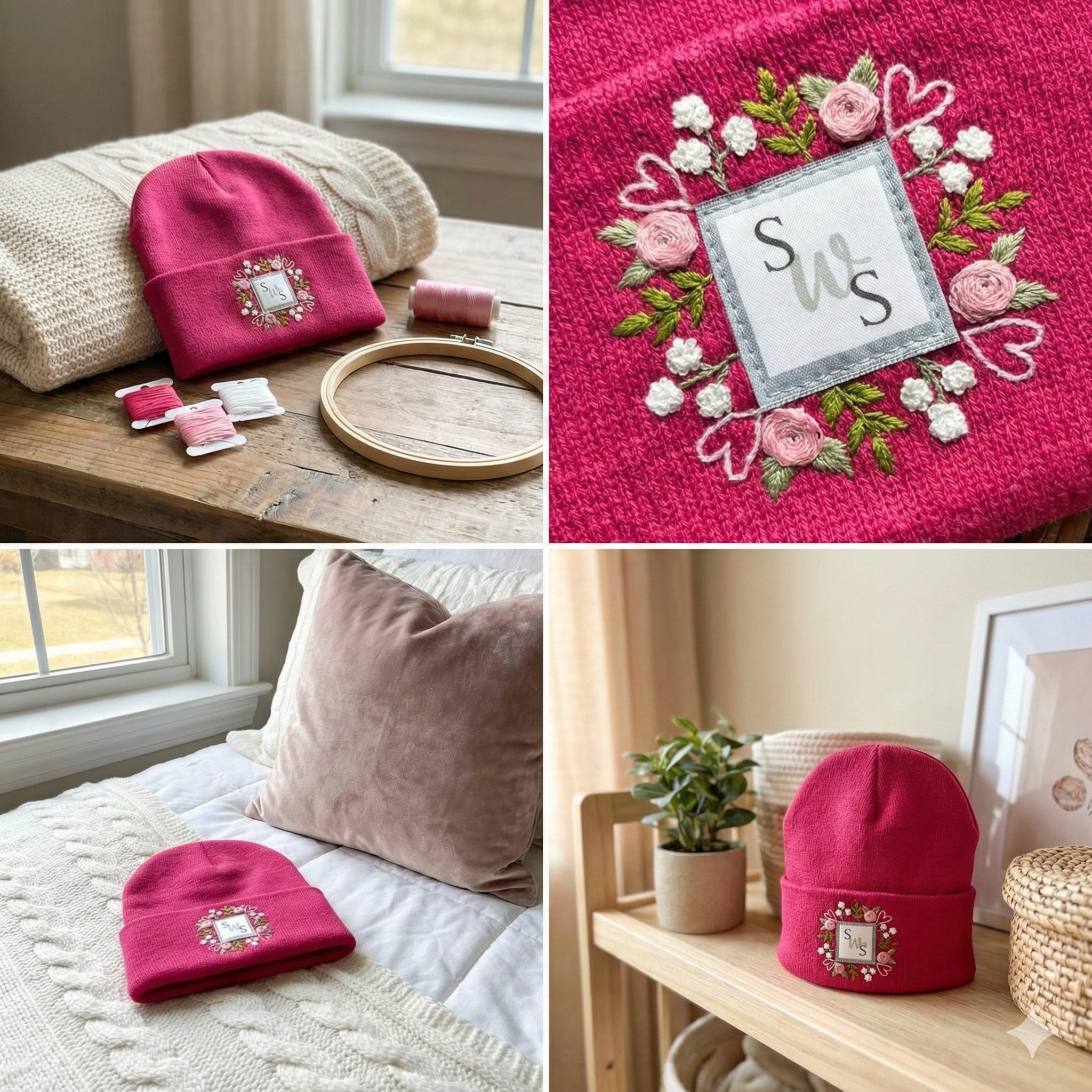 Floral Beanie Stick and Stitch, Embroidery PDF for Hat Logo Border, Valentines Hand Embroidery Pattern, Instant Download Heart Template