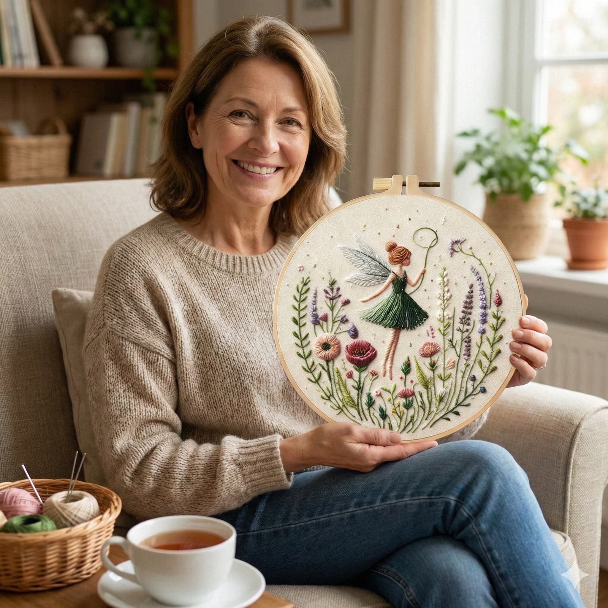 Fairy Embroidery Kit with Hoop, Color Threads and Needles, English Manual for Beginners