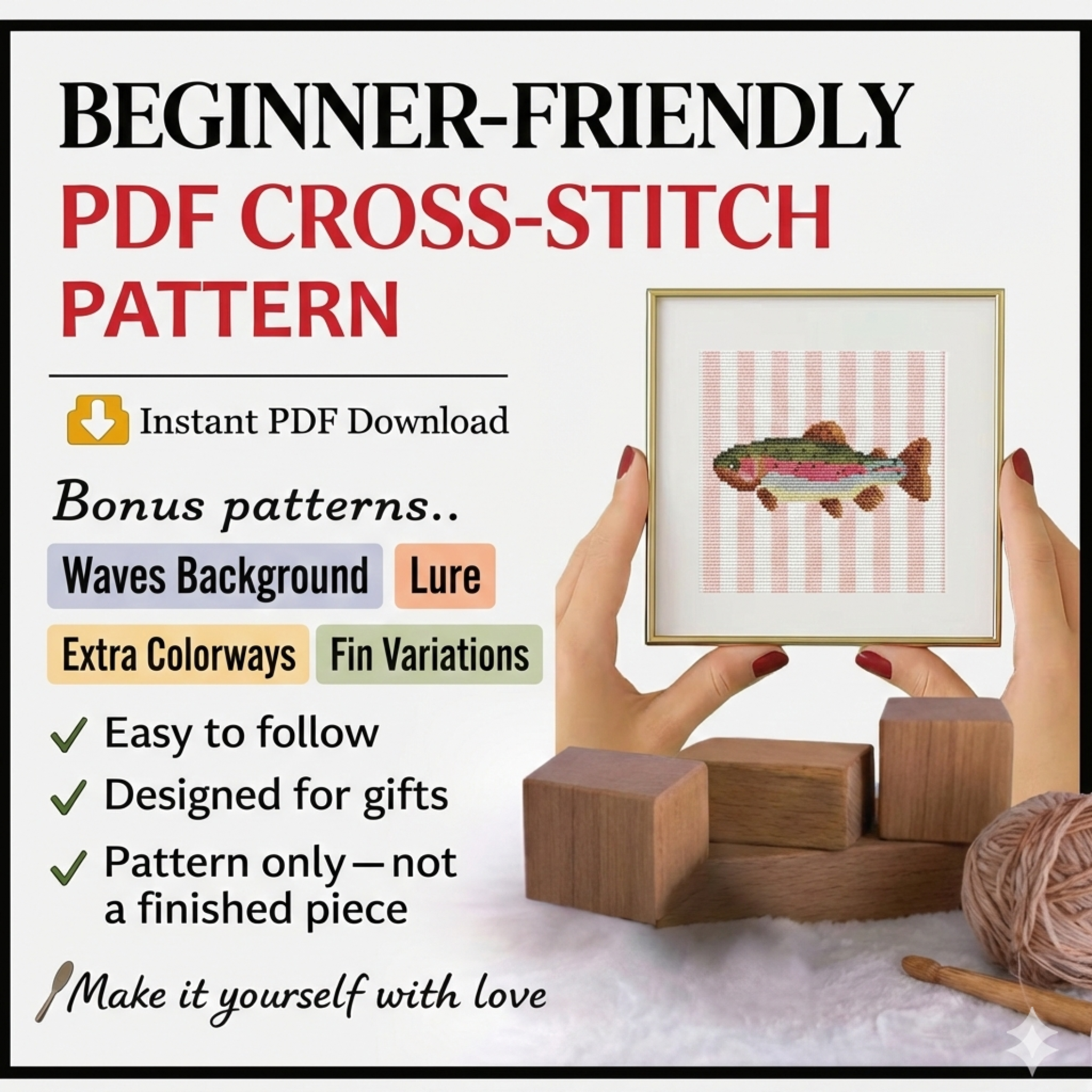 Coastal Fish Cross Stitch Pattern: Nautical Stripes (Digital Download)