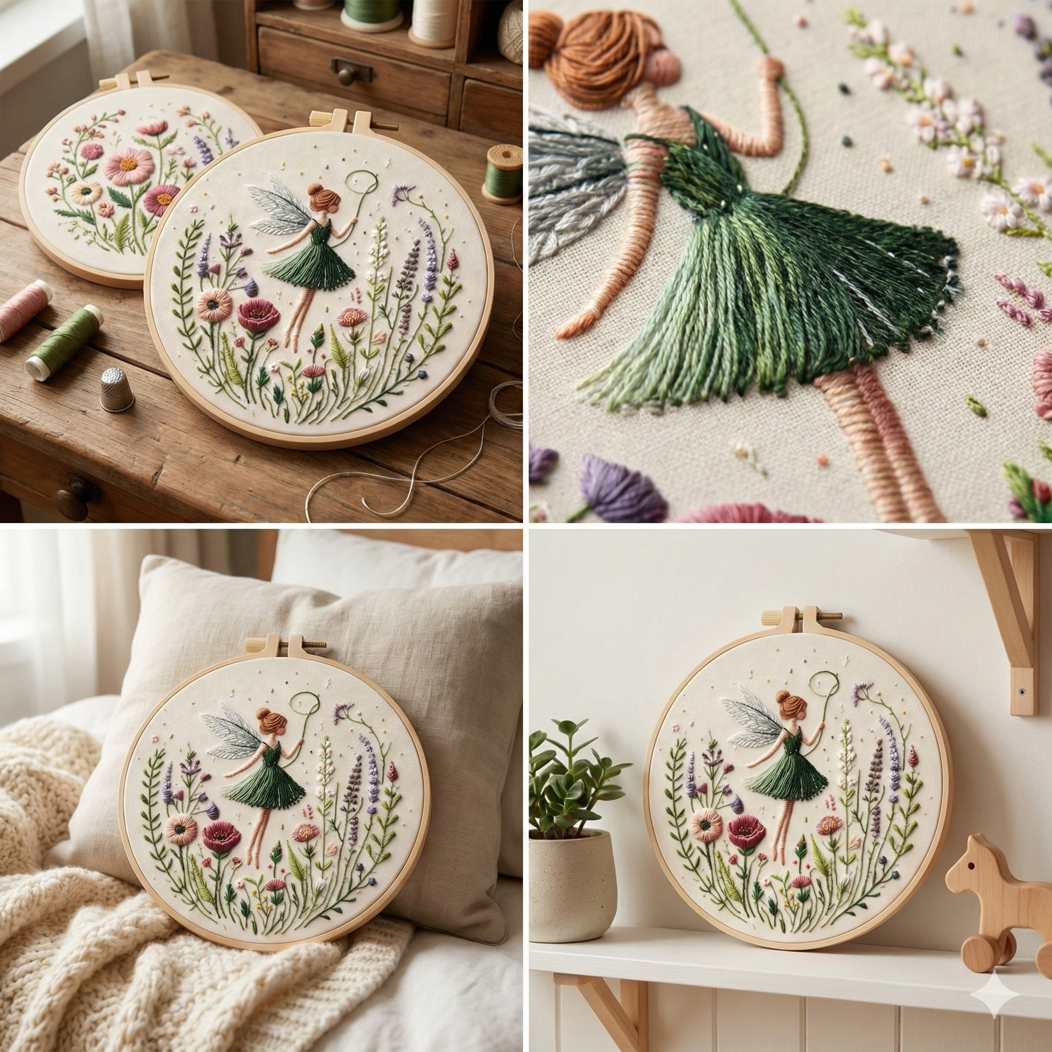 Fairy Embroidery Kit with Hoop, Color Threads and Needles, English Manual for Beginners