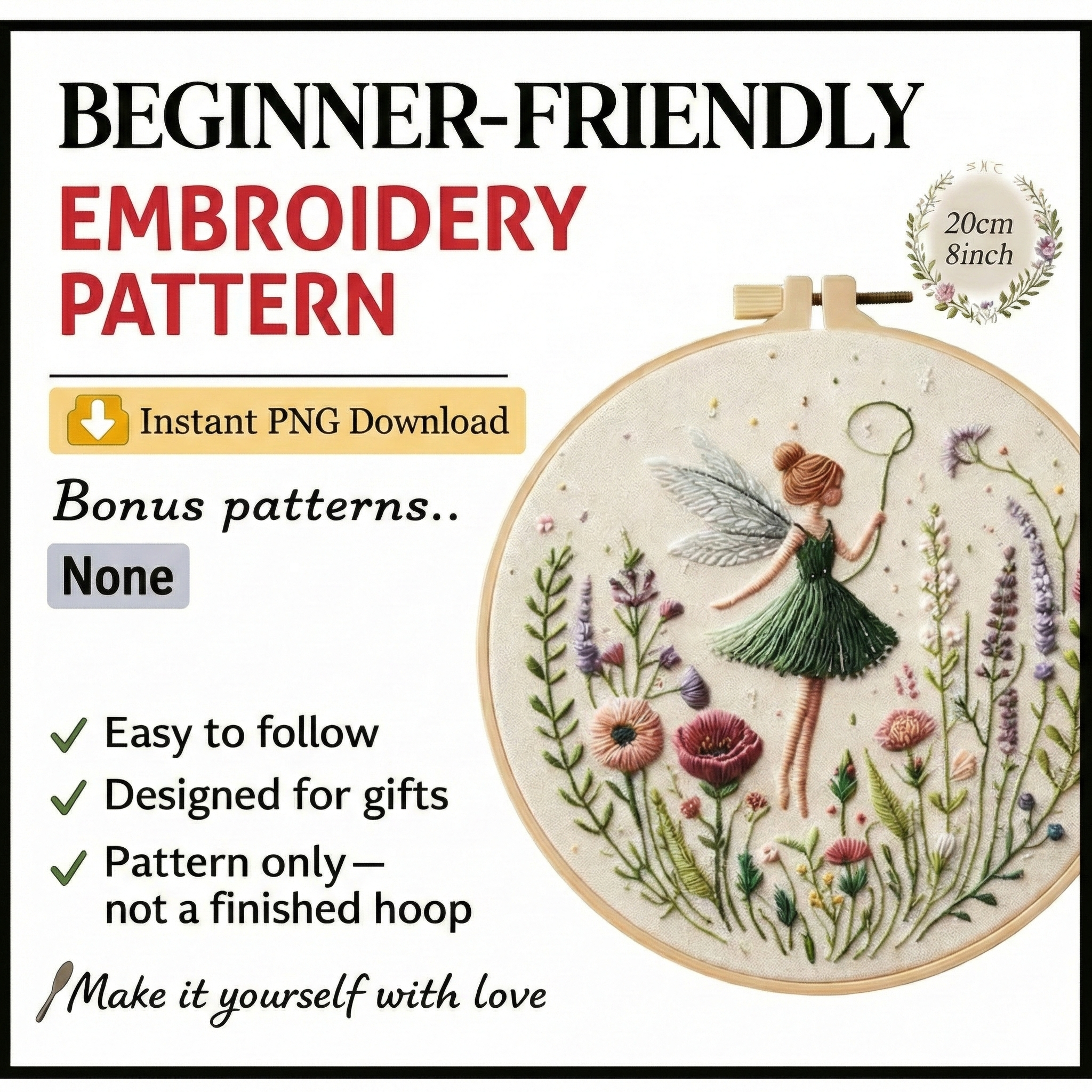 Fairy Embroidery Kit with Hoop, Color Threads and Needles, English Manual for Beginners