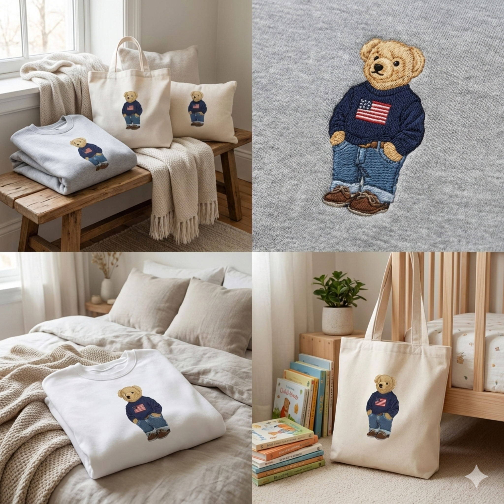 USA Flag Bear Embroidery Design, Casual Teddy Machine Embroidery Pattern, Fashion Bear Embroidery File for Hoodie, Jacket