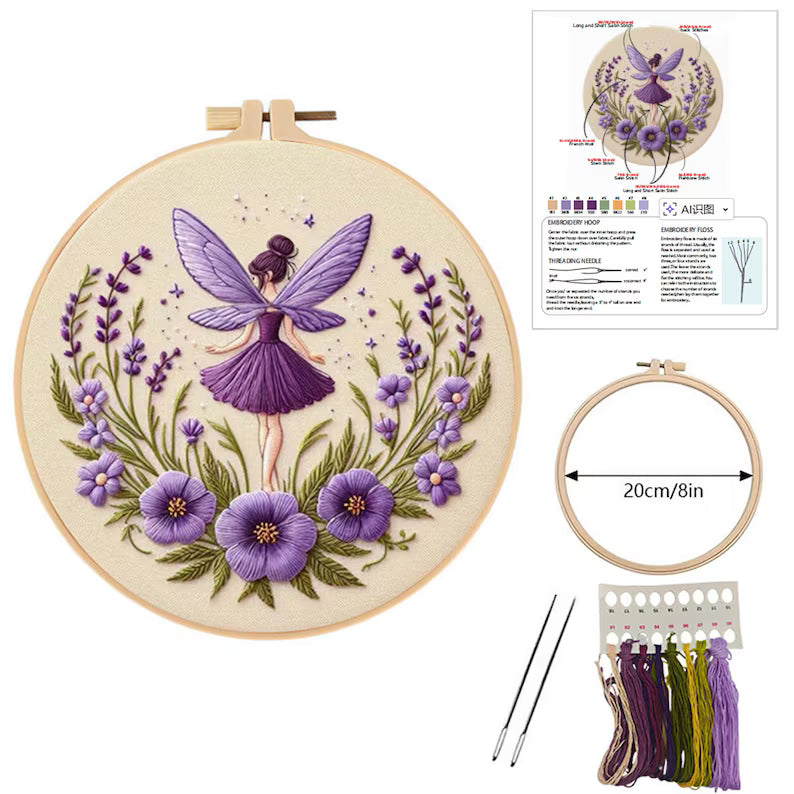 Fairy Embroidery Kit with Hoop, Color Threads and Needles, English Manual for Beginners