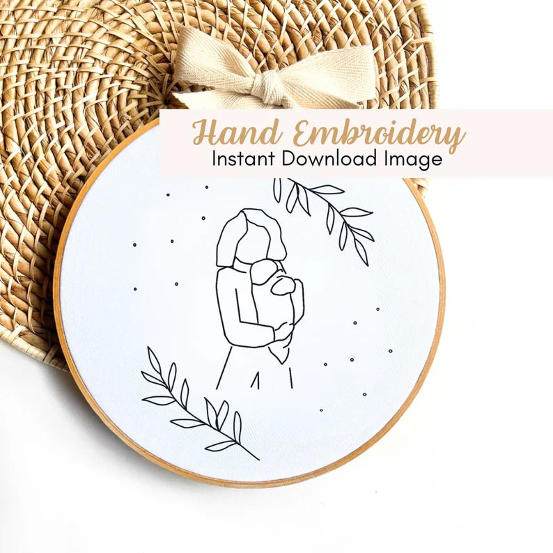 Mother's Day Embroidery Image Download, Baby Embroidery Design, Minimalist Embroidery Template, Nursery Hoop Art, PDF Embroidery Template