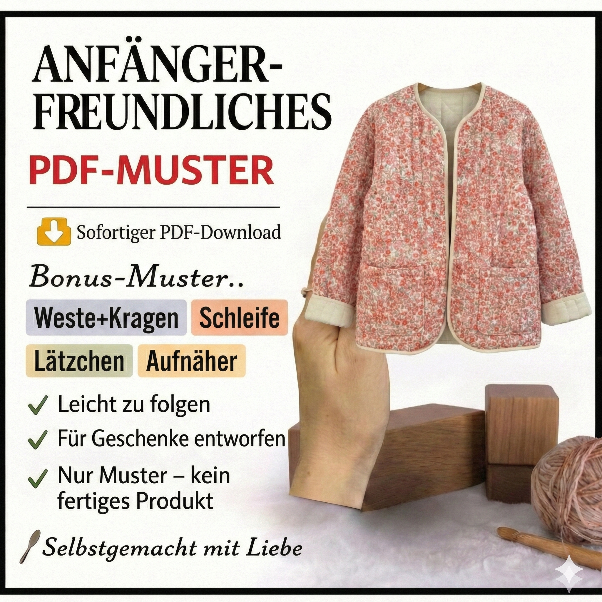 Gepolstertes Jacken-Nähmuster für Anfänger | Größen XXS-5XL | Jacken-Cardigan Schnittmuster | SOFORTIGER DOWNLOAD