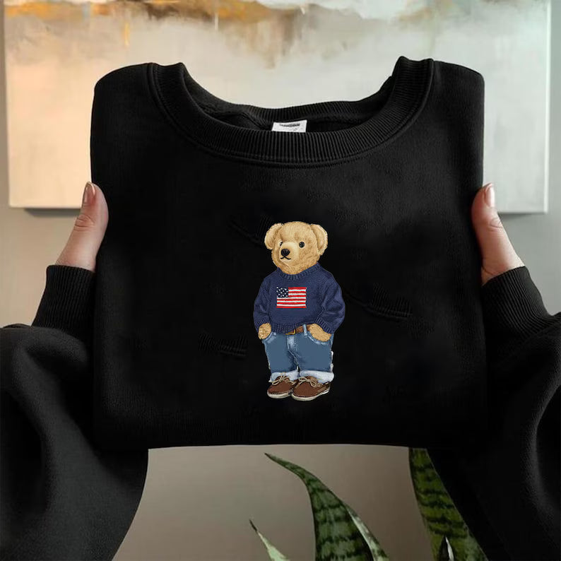 USA Flag Bear Embroidery Design, Casual Teddy Machine Embroidery Pattern, Fashion Bear Embroidery File for Hoodie, Jacket