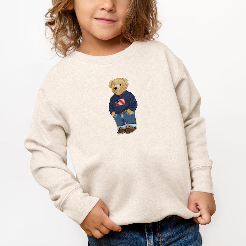 USA Flag Bear Embroidery Design, Casual Teddy Machine Embroidery Pattern, Fashion Bear Embroidery File for Hoodie, Jacket
