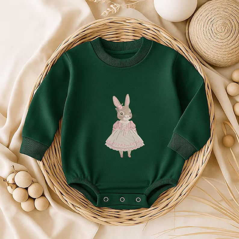 Vintage Bunny Girl Embroidery Design, Cute Rabbit Wearing Dress Embroidery File, Cute Bunny for Easter Day Machine File, Instant Download