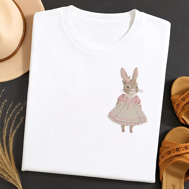 Vintage Bunny Girl Embroidery Design, Cute Rabbit Wearing Dress Embroidery File, Cute Bunny for Easter Day Machine File, Instant Download