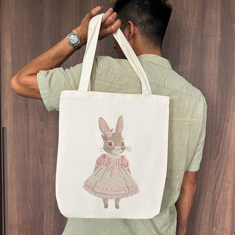 Vintage Bunny Girl Embroidery Design, Cute Rabbit Wearing Dress Embroidery File, Cute Bunny for Easter Day Machine File, Instant Download