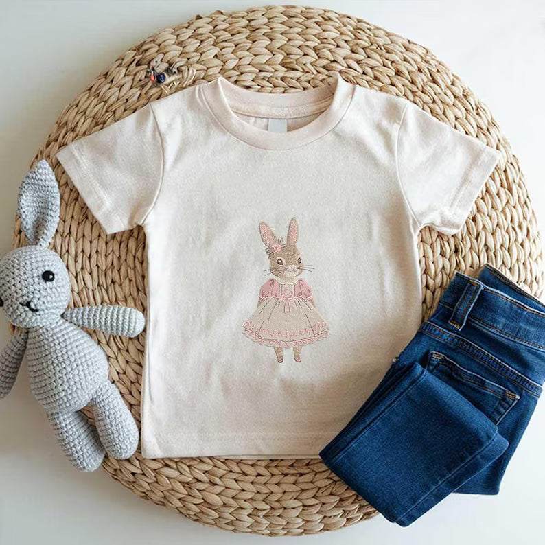 Vintage Bunny Girl Embroidery Design, Cute Rabbit Wearing Dress Embroidery File, Cute Bunny for Easter Day Machine File, Instant Download