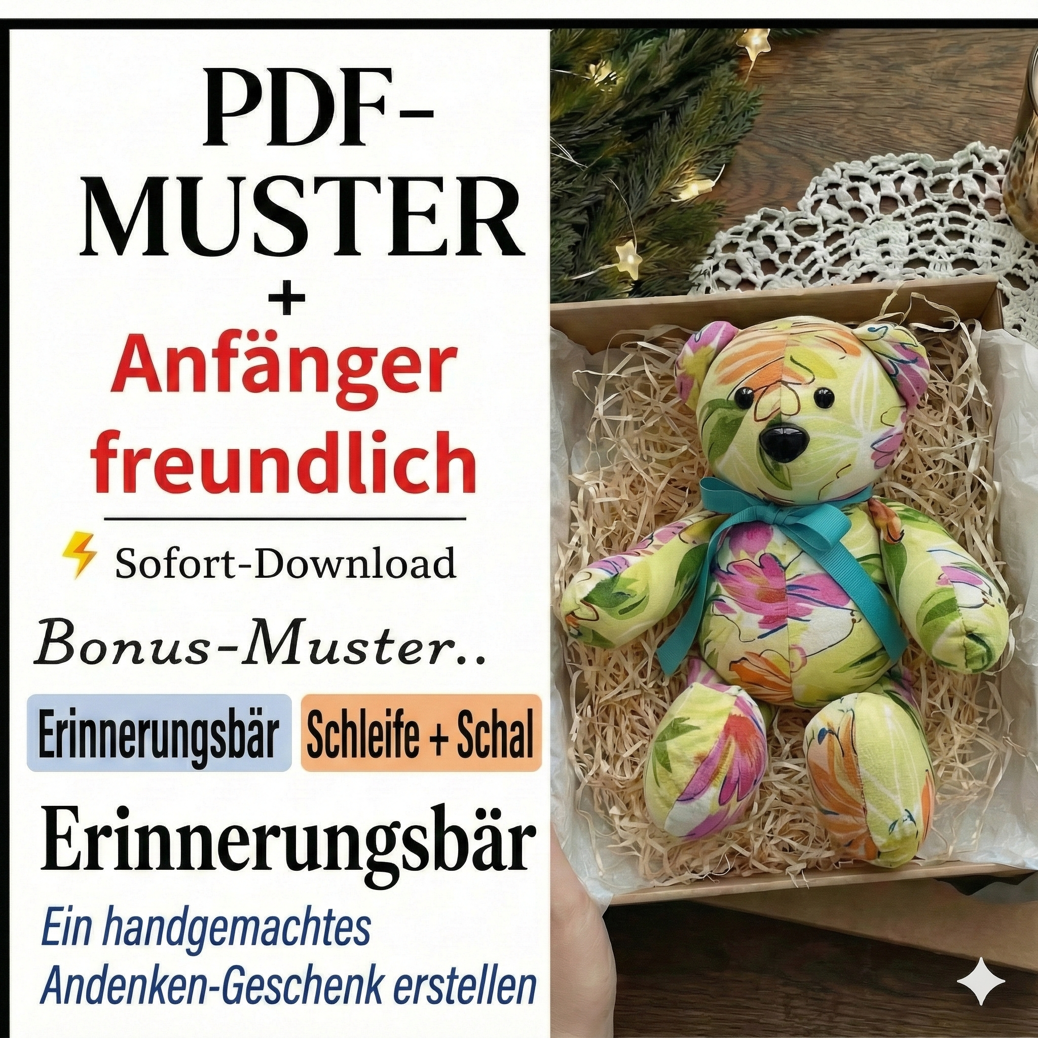 EINFACH! Chipper Memory-Bär Nähmuster: 18-Zoll-Bär mit Videoanleitung (PDF-Download)