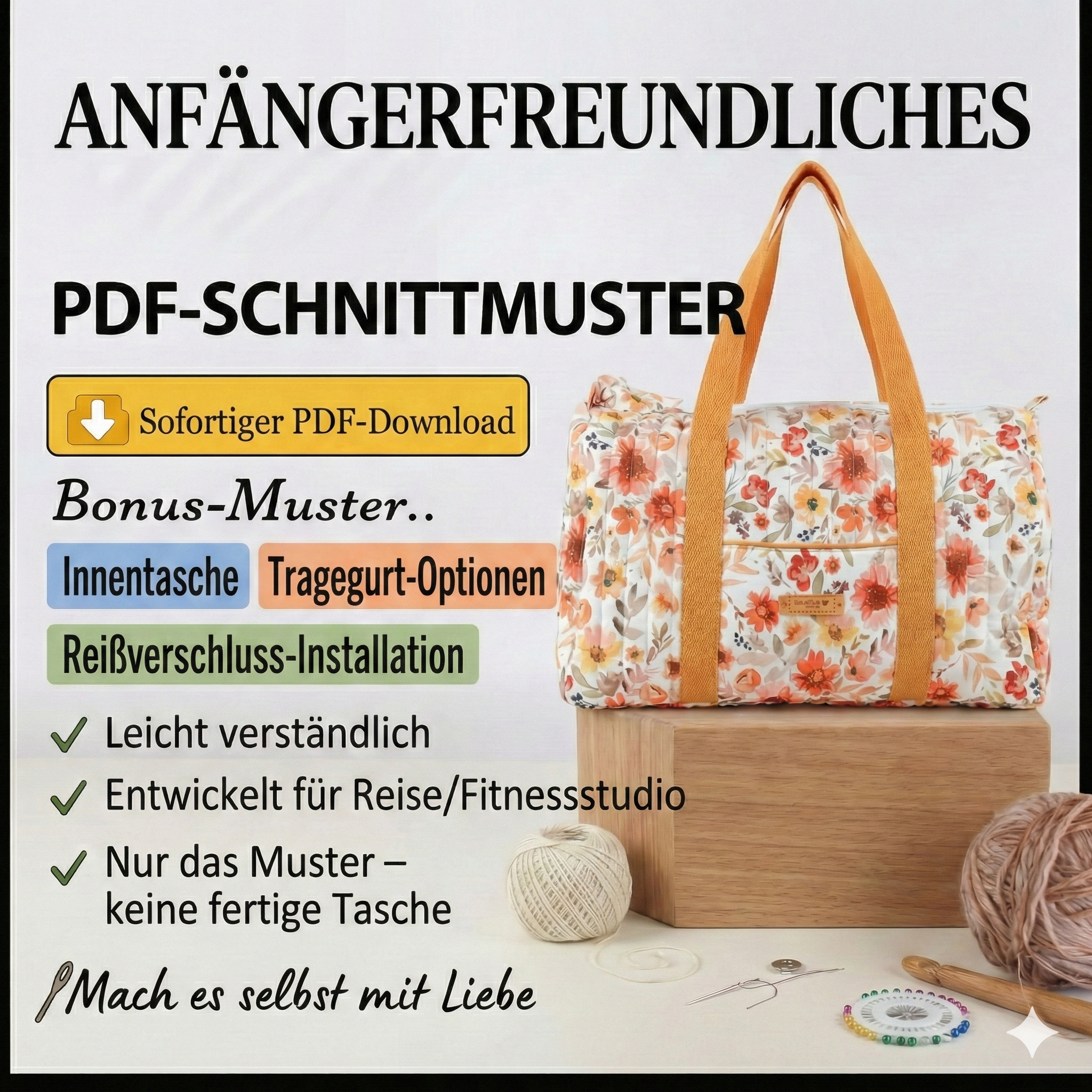 Duffle Bag PDF Schnittmuster | Reisetasche Nähmuster | Wochenendtasche Schnittmuster | Sofortiger Download PDF (A4, US Letter, A1, Projektor-Datei)