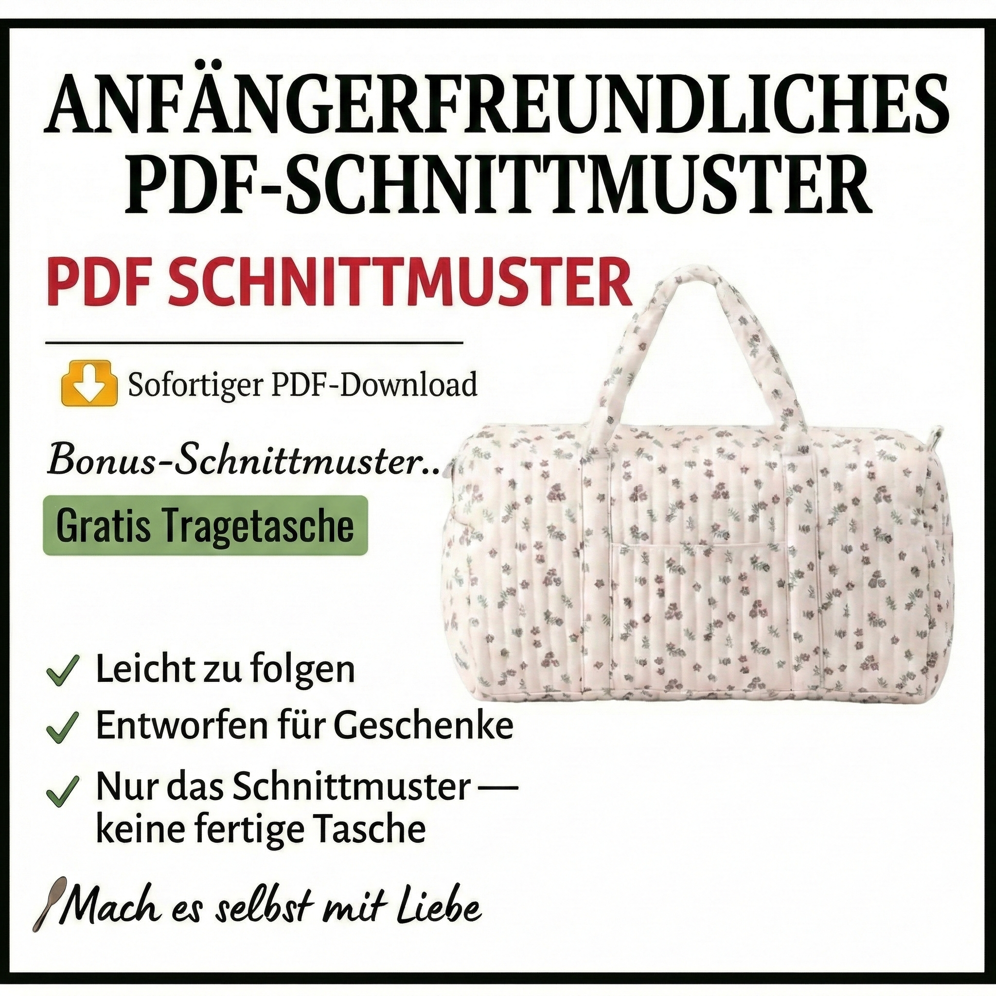 Duffle Bag Nähmuster | Reisetasche Schnittmuster | Anfängerfreundlich | Taschenmuster | Nähmuster PDF | Großes Taschenmuster