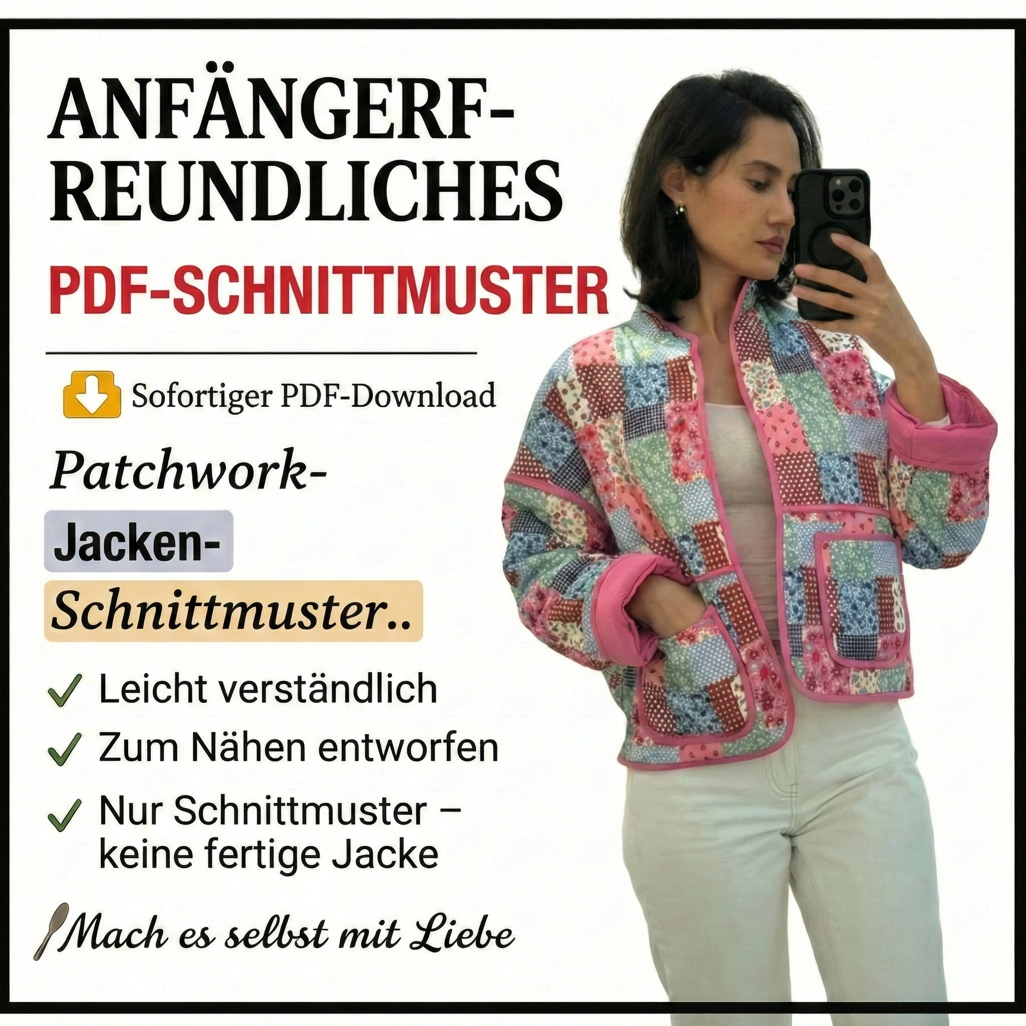 Gepolstertes Jacken-Nähmuster für Anfänger | Größen XXS-5XL | Jacken-Cardigan Schnittmuster | SOFORTIGER DOWNLOAD